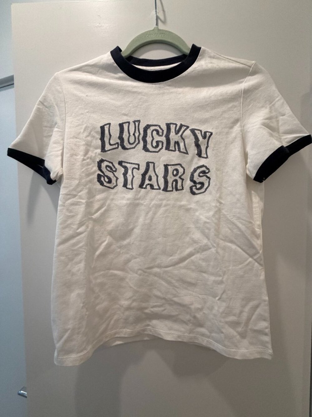 NWT H&M Divided White "Lucky Stars" Rhinestone Graphic Ringer Tee Small